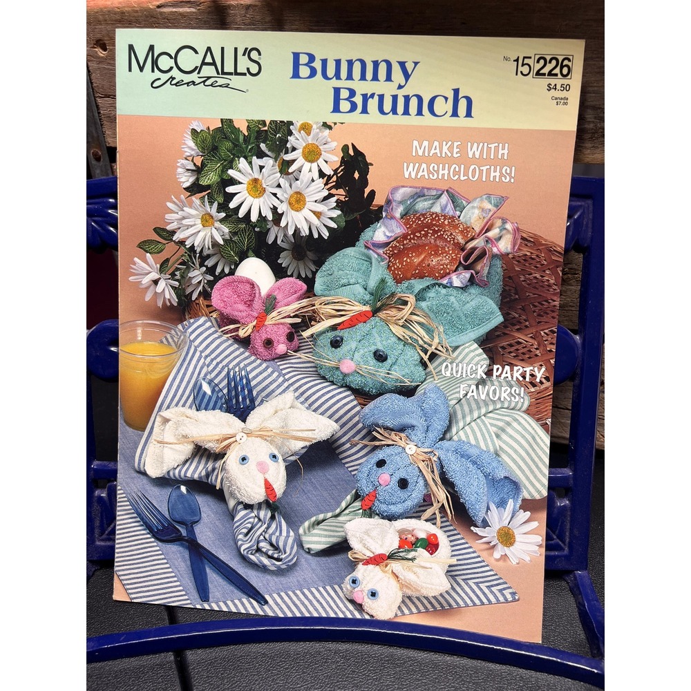 McCall's Bunny Brunch Pattern No. 15 226 Make party favors w/washcloths! Vintage